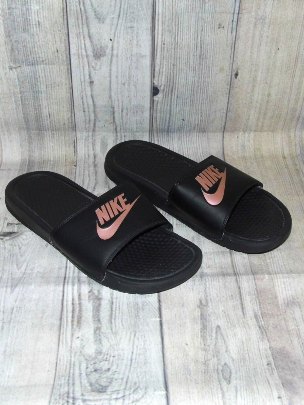 NIKE Benassi JDI Black/Pink Slide Sandals Womens Size 10